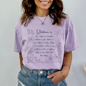 Whatever is True Shirt, Phillipians 4:8, Comfort Colors Christian Shirt, Floral Vintage Christian Tee, Christian Shirts for Women, Jesus Tee