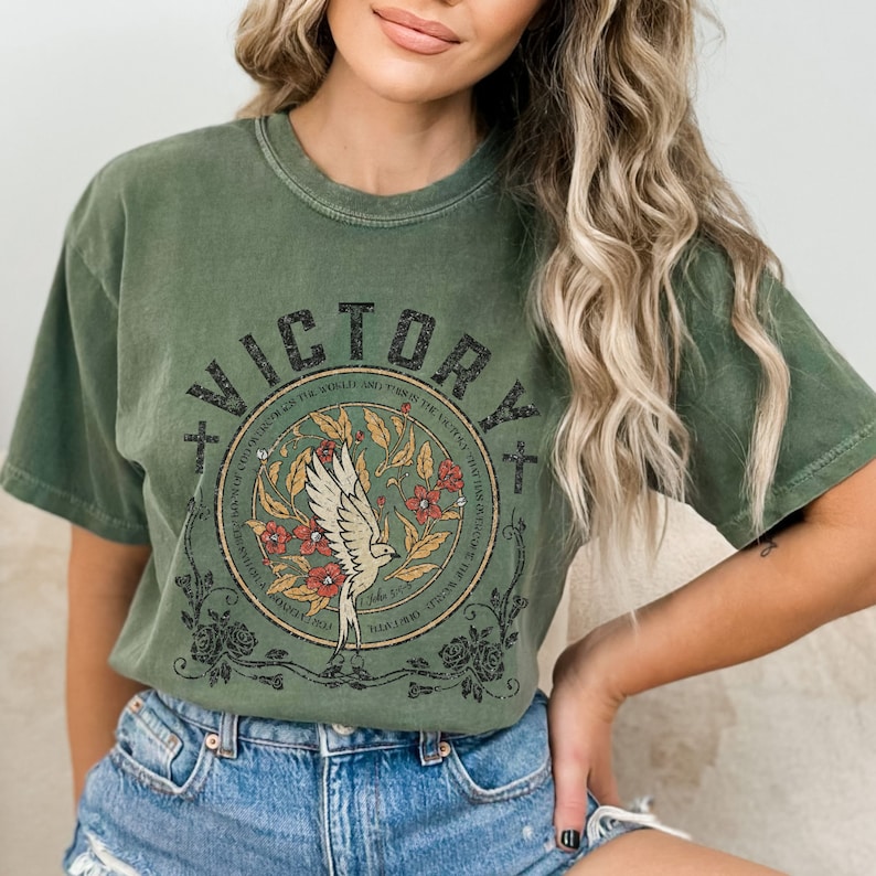 Christian Shirt Comfort Colors, Victory Shirt, Scripture Tees, Jesus Apparel, Oversized Christian Shirts, Christian Apparel, God Tees Moss
