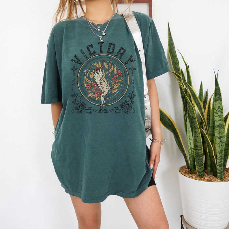Christian Shirt Comfort Colors, Victory Shirt, Scripture Tees, Jesus Apparel, Oversized Christian Shirts, Christian Apparel, God Tees Blue Spruce