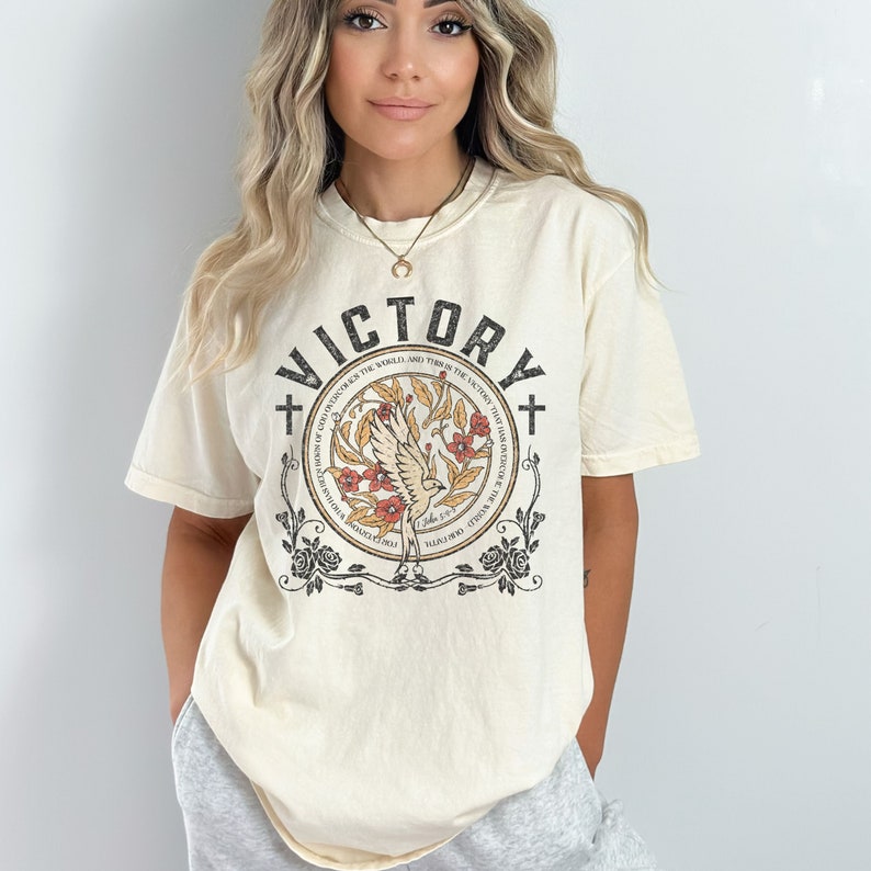 Christian Shirt Comfort Colors, Victory Shirt, Scripture Tees, Jesus Apparel, Oversized Christian Shirts, Christian Apparel, God Tees Ivory