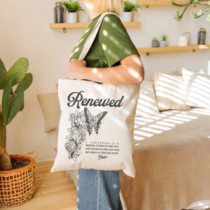 Christian Tote Bag, Cute Christian Bags, Bible Tote Bag, Grocery Bag, Church Tote Bag, Christian Gifts for Women, Bible Verse Renewed Tote