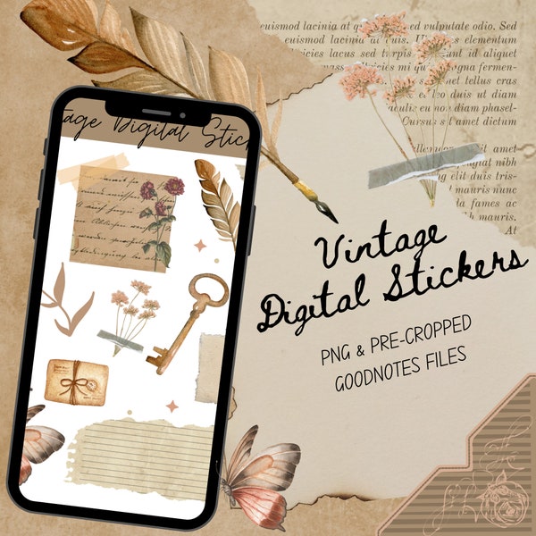 Vintage Digital Stickers | PNG Stickers | Pre-Cropped GoodNotes Stickers | vintage Stickers