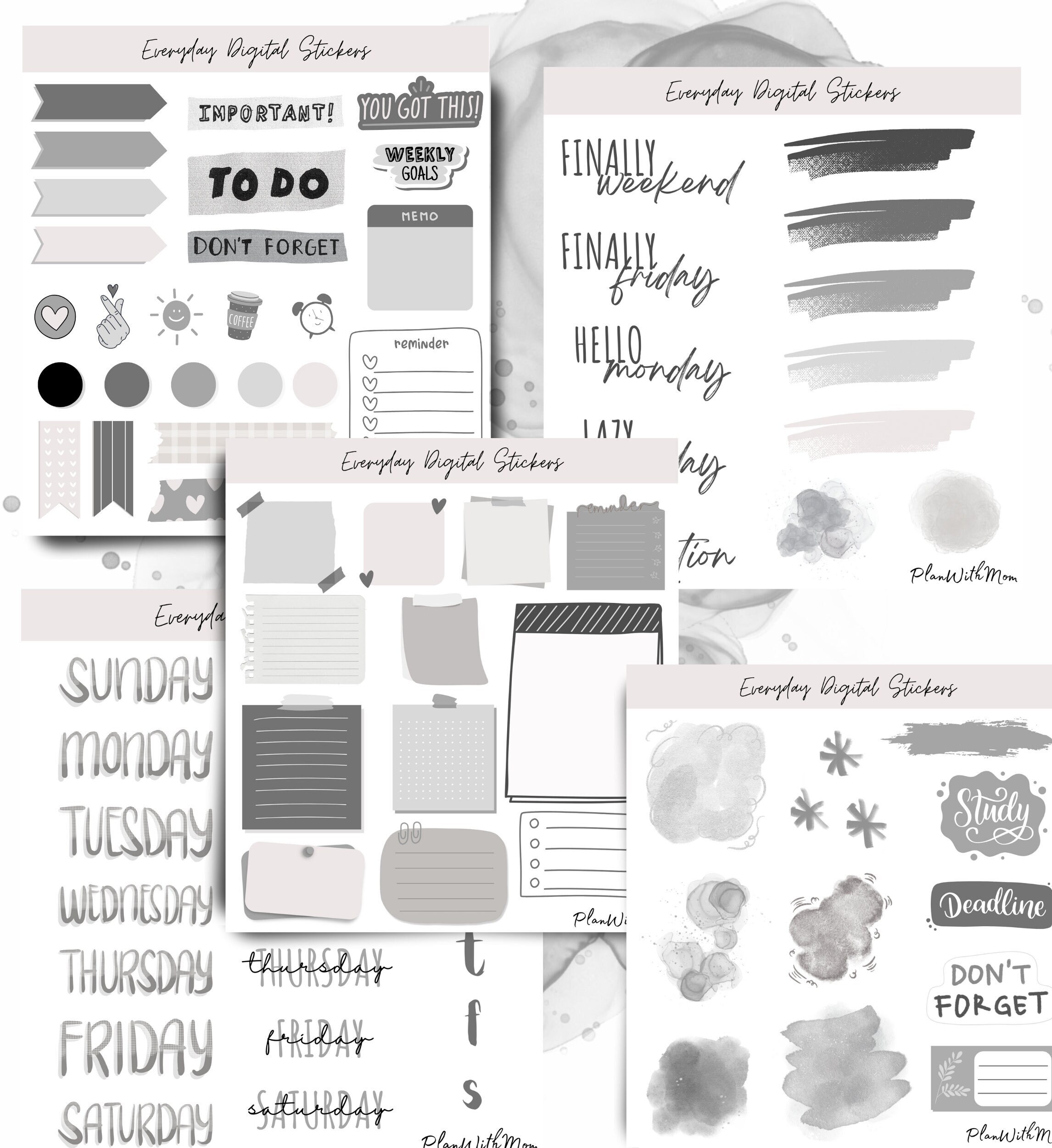 Minimalist Digital Stickers: Everyday Planner PNG Stickers (goodnotes ...