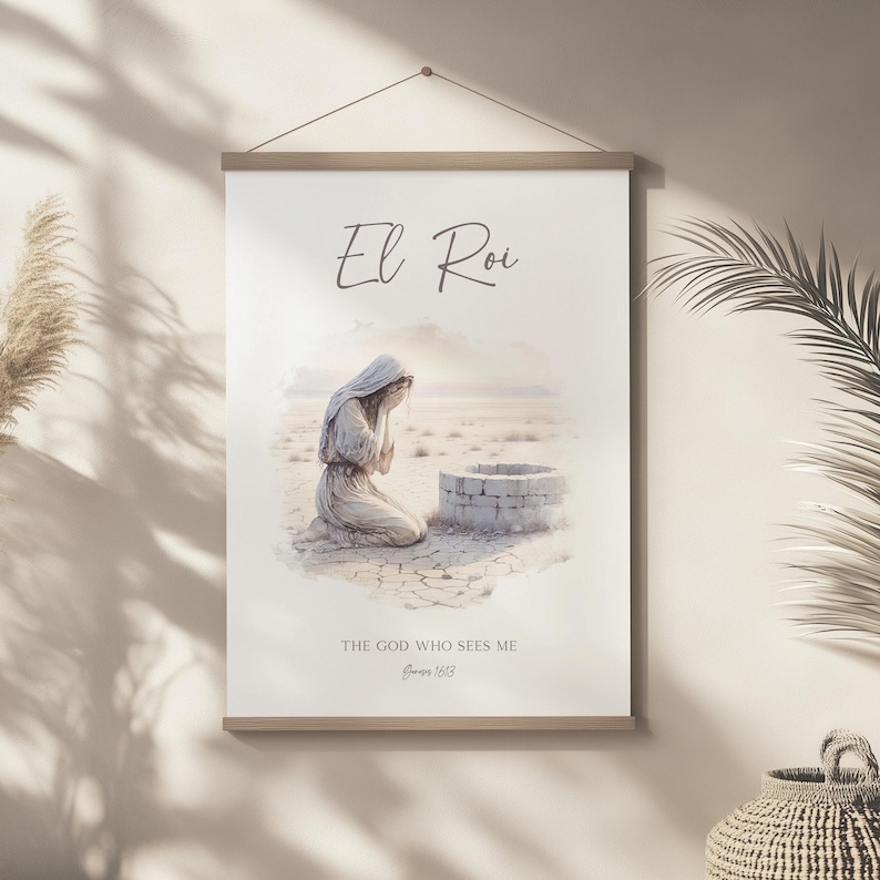 El Roi Hargar in der Wüste Bibel Illustration Wand Kunst druckbare, hebräische Name Gottes-Der Gott, der mich sieht Schrift Zitat Aquarell Kunstwerk Bild 5