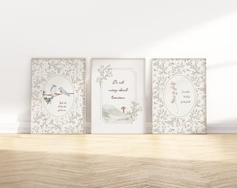 Set of 3 Do not worry Matthew 6 Bible verse printable wall art, Christian Cottage core  Scripture Quote Print