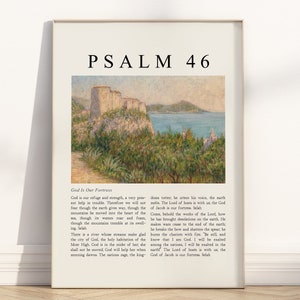 Psalm 46 Gott ist unsere Festung Bibel Vers druckbare Wandkunst, christliche Landschaft Ölgemälde Schrift Zitat religiöses Kunstwerk Posterdruck