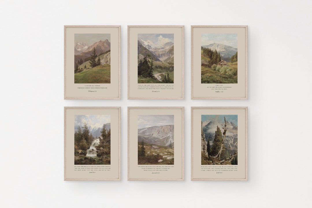 Set of 6 Bible Verse Printable Wall Art Gallery, Christian Vintage ...
