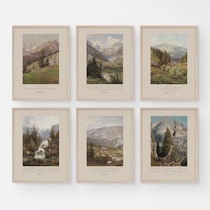 May include: Six framed prints with mountain landscapes and inspirational quotes. Each print features a different mountain scene with a quote from the Bible.