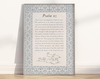 Psalm 23 the Lord is my Shepherd Bible Verse wall art printable, Vintage Neutral Christian scripture quote Poster print