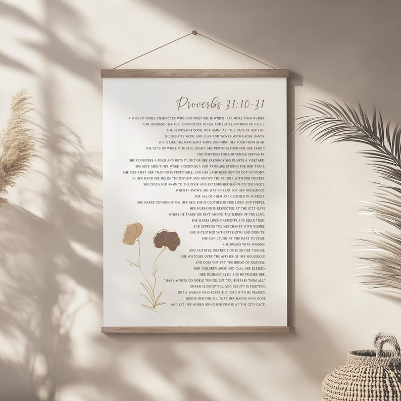 Spreuken 31 vrouw moderne christelijke boho kunst aan de muur print, Spreuken 31:10-31 bijbelvers wanddecor, moederdagcadeau van dochter echtgenoot afbeelding 3