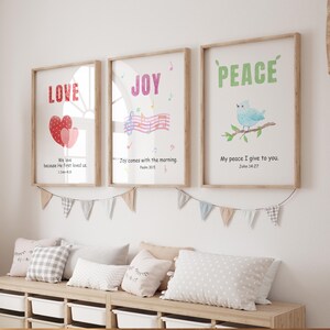 Kinder Frucht des Geistes Bibel Vers druckbare Wandkunst Set 9 / Galater 5:22-23 Kinderzimmer Spielzimmer Kirche Sonntagsschule homeschool Raumkunst Bild 2