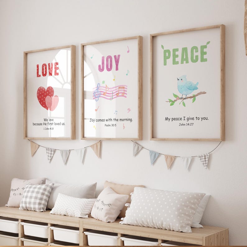 Kinder Frucht des Geistes Bibel Vers druckbare Wandkunst Set 9 / Galater 5:22-23 Kinderzimmer Spielzimmer Kirche Sonntagsschule homeschool Raumkunst Bild 2