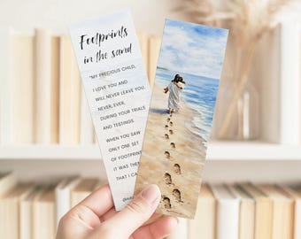 Footprints in the Sand Bookmark, Christian watercolor Encouragement/Sympathy/Faith/Grieving Gift