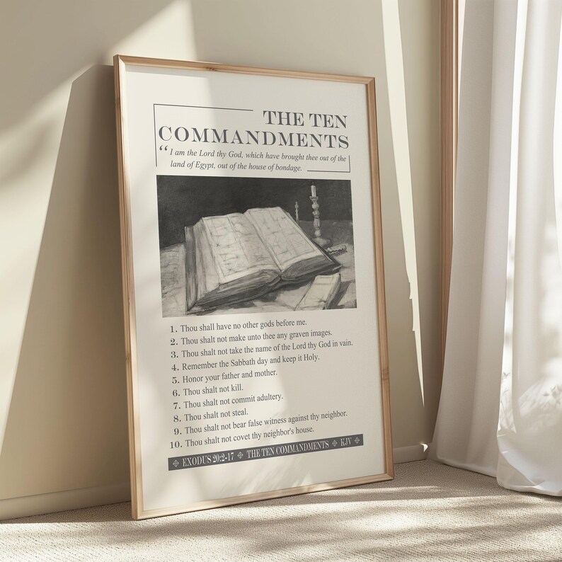 Ten Commandments Bible Verse Wall Art Printable, Exodus 20:2-17 Modern ...