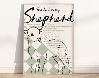 The Lord is My Shepherd Bible Verse Wall Art Printable, Psalm 23 Christian Scripture Quote Modern Retro Poster