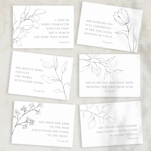 Spreuken 31:10-31 Bijbelvers Geheugenkaart Afdrukbaar, Moderne Minimalistische Bloemenschrift Quote Print, Cadeau voor christelijke vrouw/moeder/vrouw/bruid