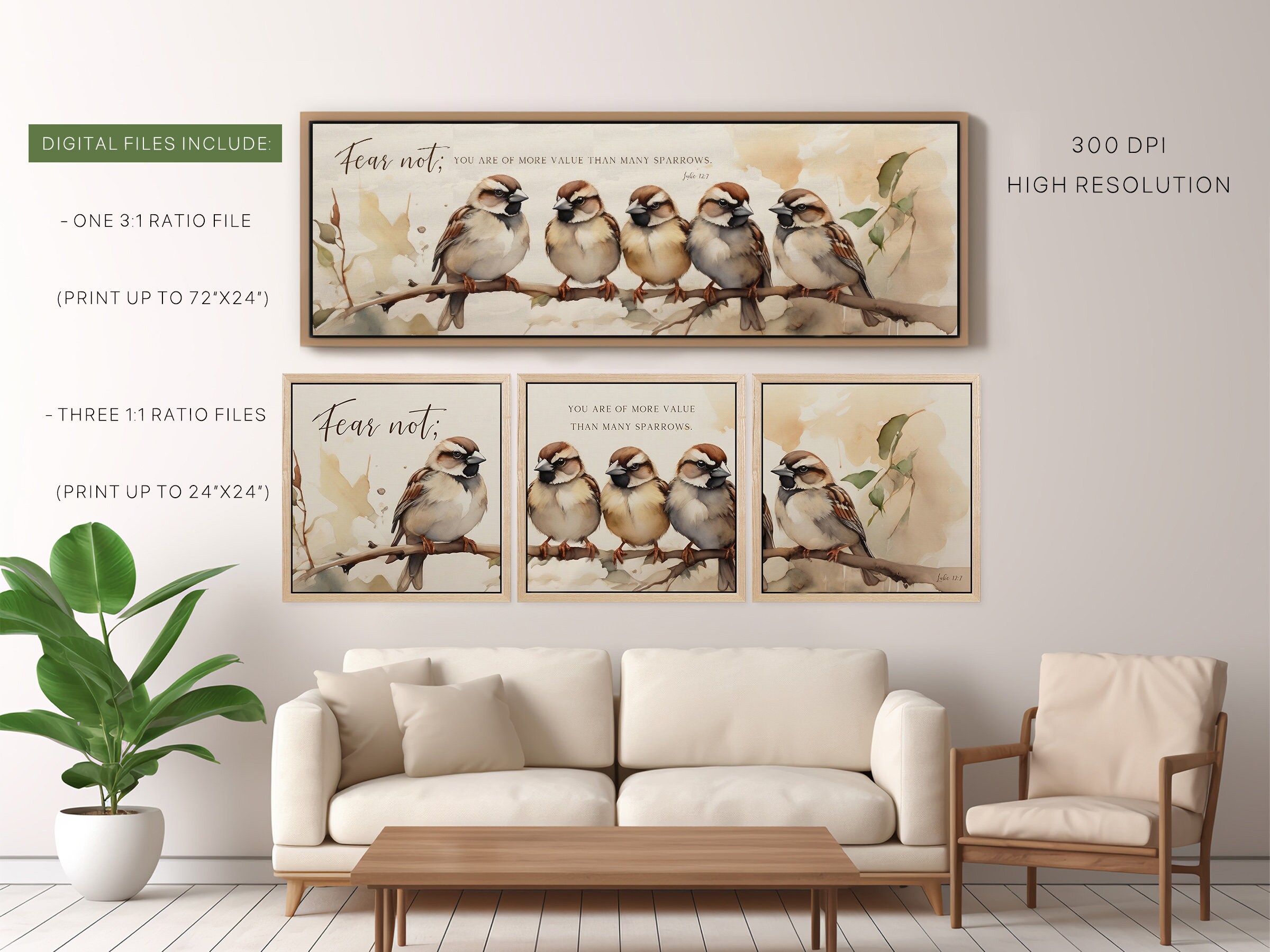 The Sparrows Panoramic Bible Verse Wall Art Printable, Christian ...