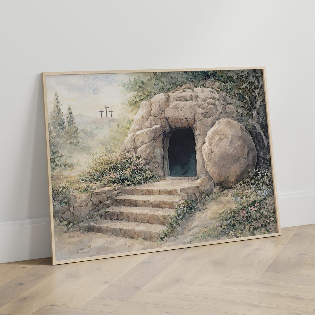 Jesus Empty Tomb Easter Wall Art Printable, Christian He is Risen ...