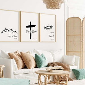 Christian Easter Wall Art Set of 3 | He is Risen Sign Digital Download ...