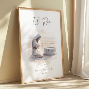 El Roi Hargar in der Wüste Bibel Illustration Wand Kunst druckbare, hebräische Name Gottes-Der Gott, der mich sieht Schrift Zitat Aquarell Kunstwerk Bild 2