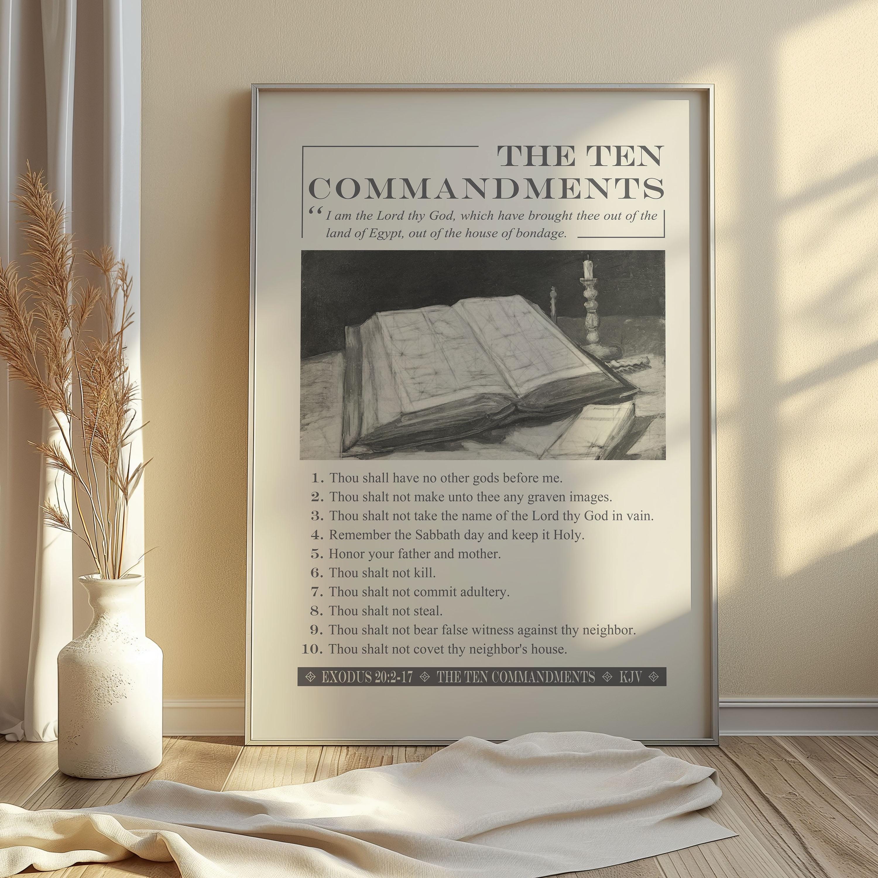 10 Commandments Text Ten Commandments Bible Verse Wall Art Printable, Exodus 20:2-17 Modern ...