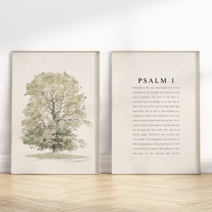 Psalm 1 He shall be like a tree Bible Verse wall art printable, Set of 2 Christian watercolor illustration scripture quote artwork poster