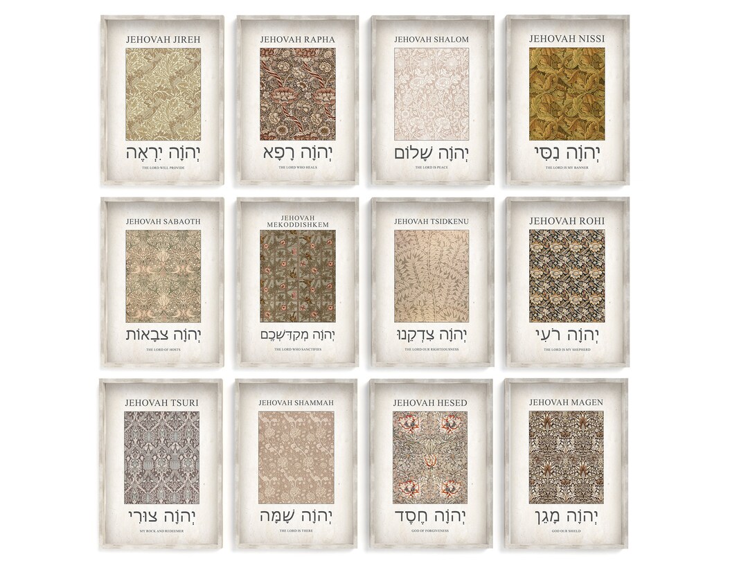 12 Hebrew Names of God and Meanings Printable Wall Art Gallery Set ...