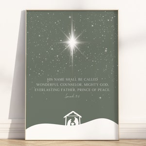 Isaiah 9:6 Christmas Nativity Scene printable, his name shall be called wonderful counselor, mighty God, everlasting Father, prince of peace