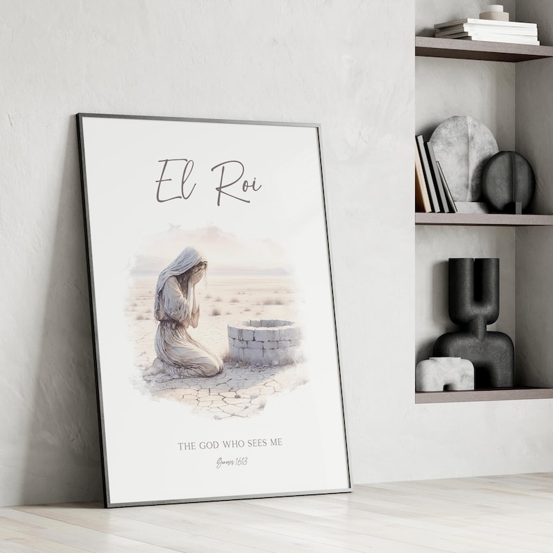 El Roi Hargar in der Wüste Bibel Illustration Wand Kunst druckbare, hebräische Name Gottes-Der Gott, der mich sieht Schrift Zitat Aquarell Kunstwerk Bild 6