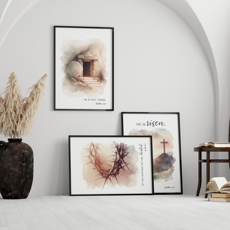 Christian Easter Bible Verse Wall Art Printable Set of 3, Religious ...