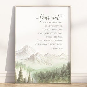 Isaiah 41:10 Fear not for I am with you Bible Verse wall art, Modern Christian watercolor landscape artwork scripture quote poster Printable