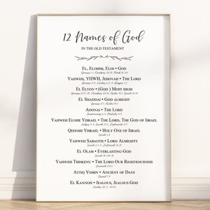 12 Names of God in the Old Testament Bible Verse Printable Wall art, Modern Christian minimalist Scripture quote Homeschool home decor print