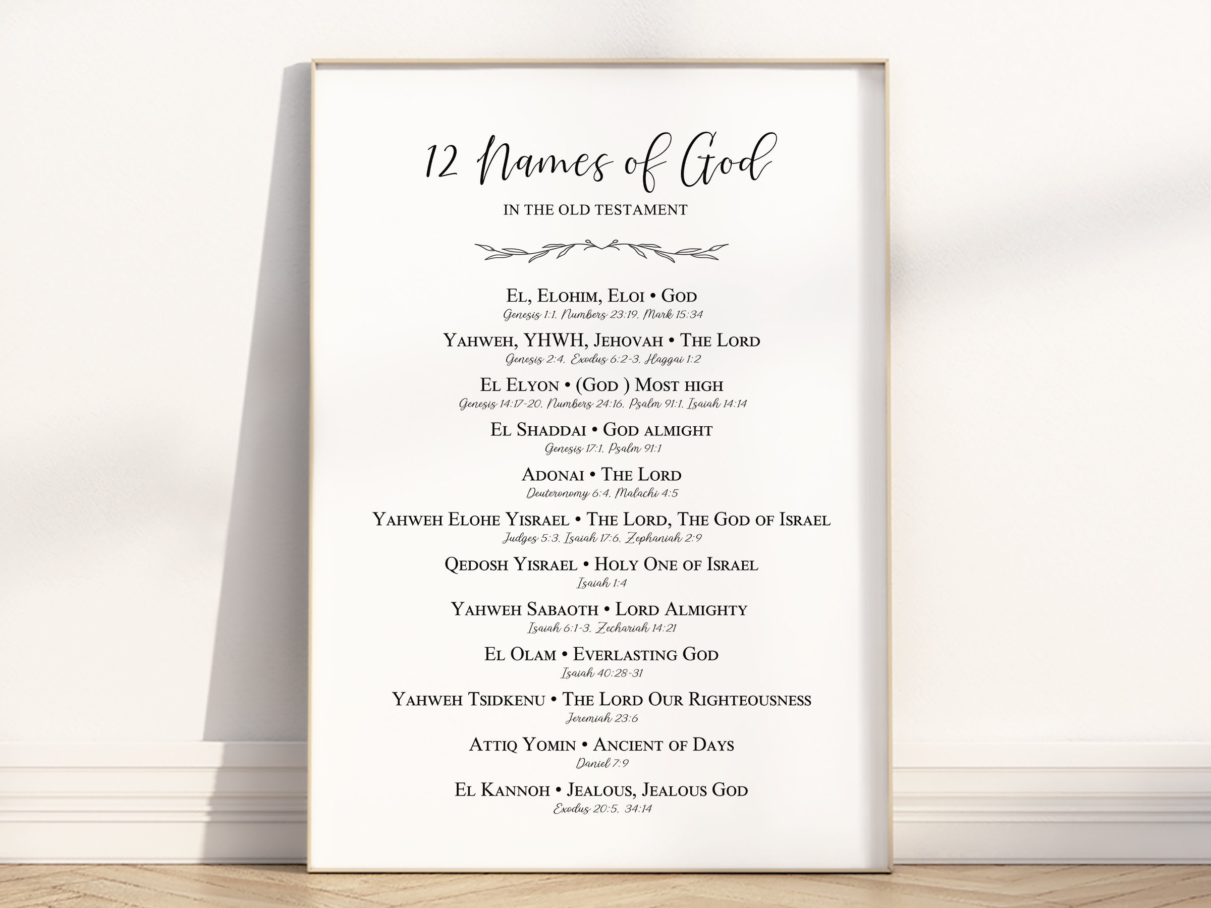 12 Names of God in the Old Testament Bible Verse Printable Wall art, Modern Christian minimalist Scripture quote Homeschool home decor print