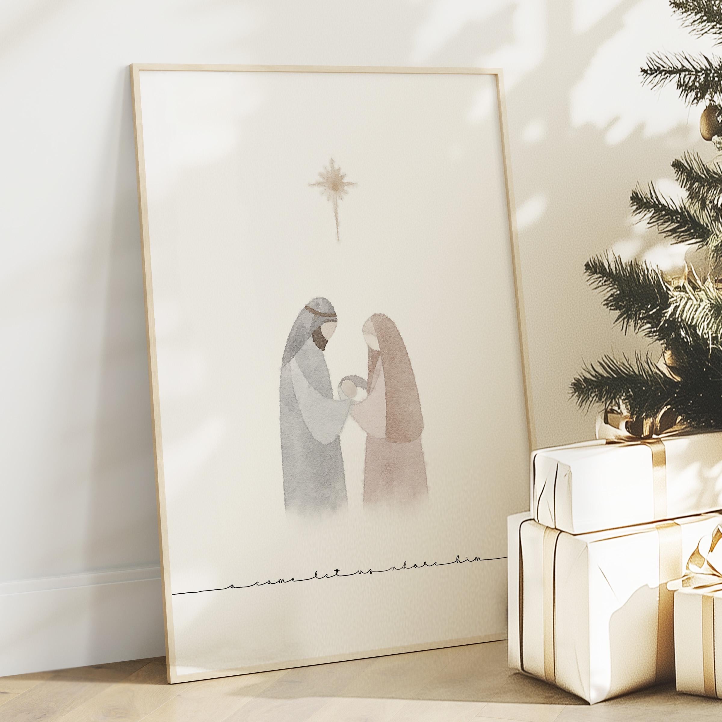 Nativity Scene Scripture Minimalist Nativity Scene Bible Verse Wall Art Printable, O Come Let Us ...