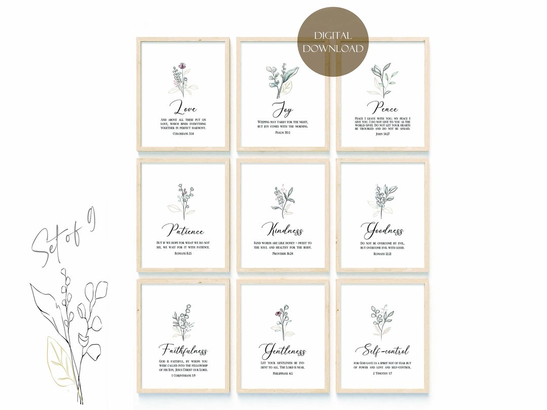 Fruit of the Spirit Bible Verse Printable Wall Art Set of 9, Galatians ...