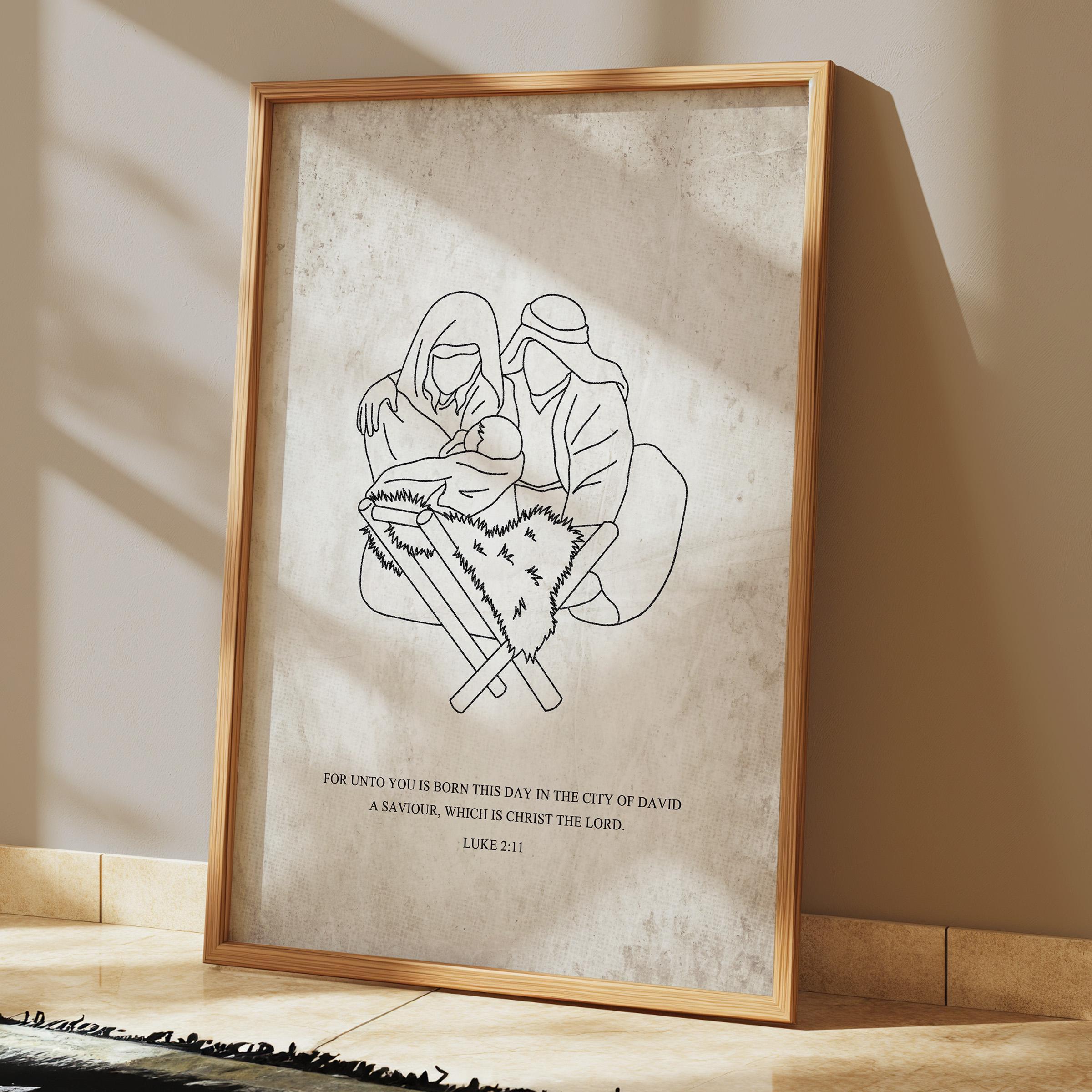 Nativity Scene Scripture Nativity Scene Christmas Bible Verse Printable Wall Art, Modern ...