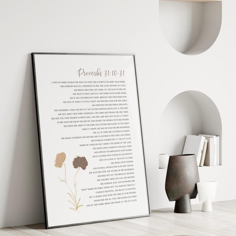 Spreuken 31 vrouw moderne christelijke boho kunst aan de muur print, Spreuken 31:10-31 bijbelvers wanddecor, moederdagcadeau van dochter echtgenoot afbeelding 5