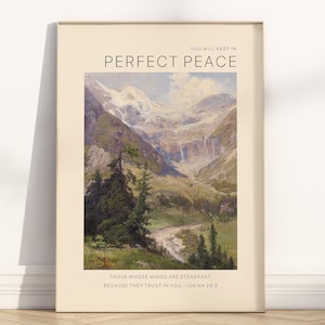 Isaiah 26:3 You will keep in Perfect Peace Bible verse Wall Art Printable, Christian Vintage Landscape Oil Painting Scripture Quote Artwork