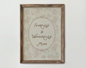 Fearfully and Wonderfully Made Bible Verse Wall Art Printable, Psalm 139 Christian Nursery Scripture Quote Print