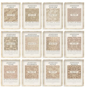 12 Hebrew Names of God Bible Verse Printable Wall Art Gallery Set ...
