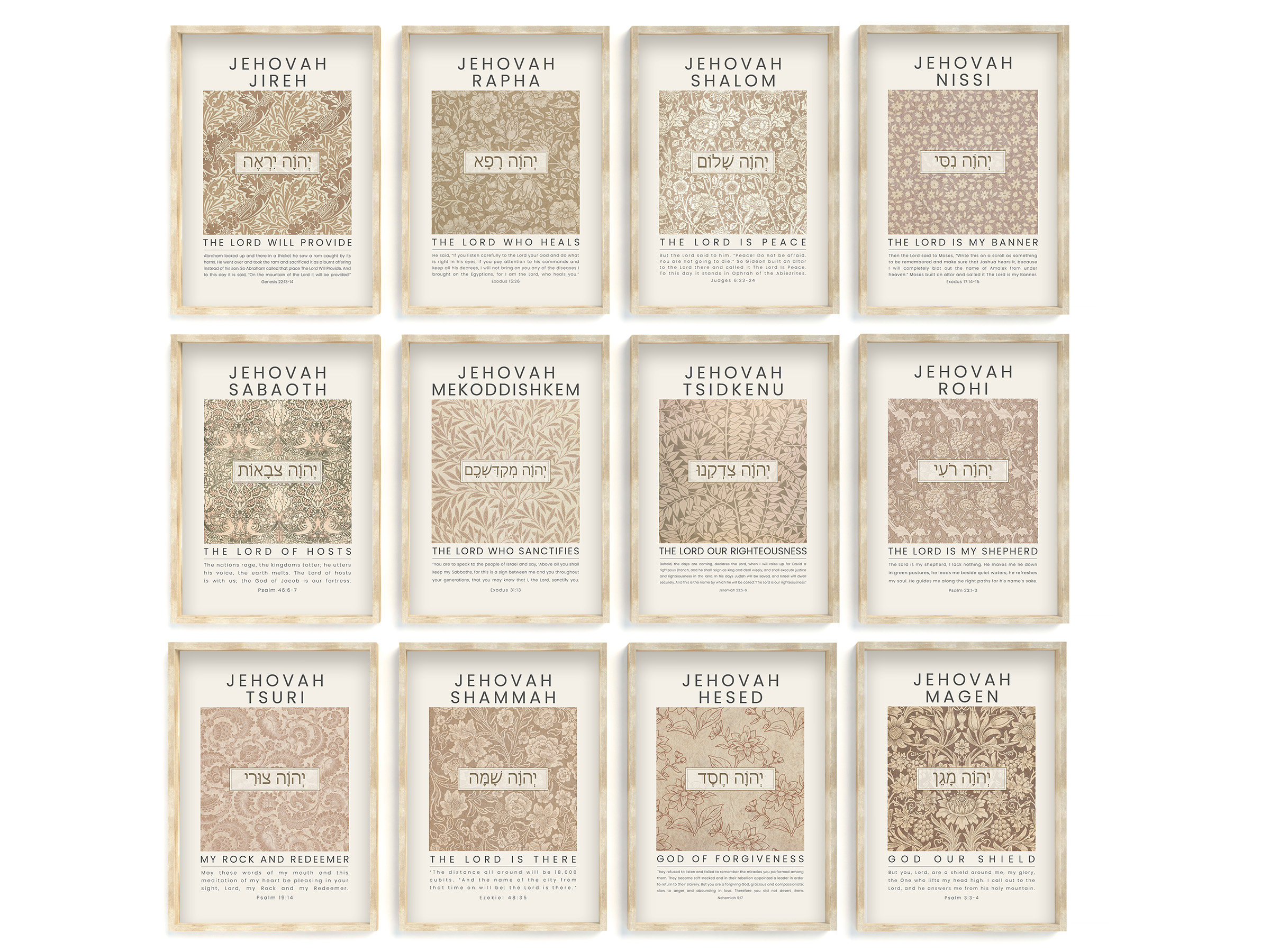 12 Hebrew Names of God Bible Verse Printable Wall Art Gallery Set ...