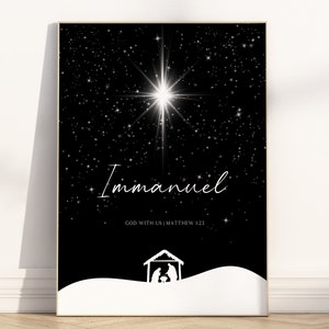 Immanuel God with us Christmas Nativity Scene wall art printable, Matthew 1:23 Christian Minimalist Bible Verse Scripture Quote Poster Print