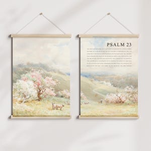 Psalm 23 Full Chapter Bible Verse wall art printable, Set of 2 Christian Vintage oil painting landscape scripture quote Artwork poster print image 5