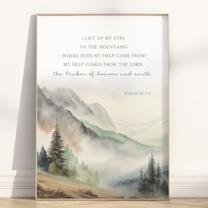 Psalm 121:1-2  My help comes from the lord Bible Verse Printable wall art, Modern Christian watercolor landscape Scripture quote home decor