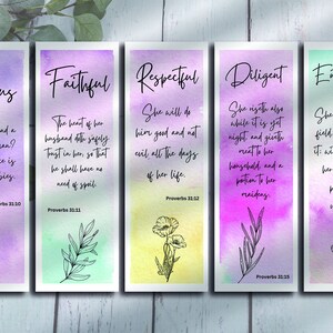 Proverbs 31 Woman Bible Verse Bookmarks Printable, Set of 15 Virtues ...