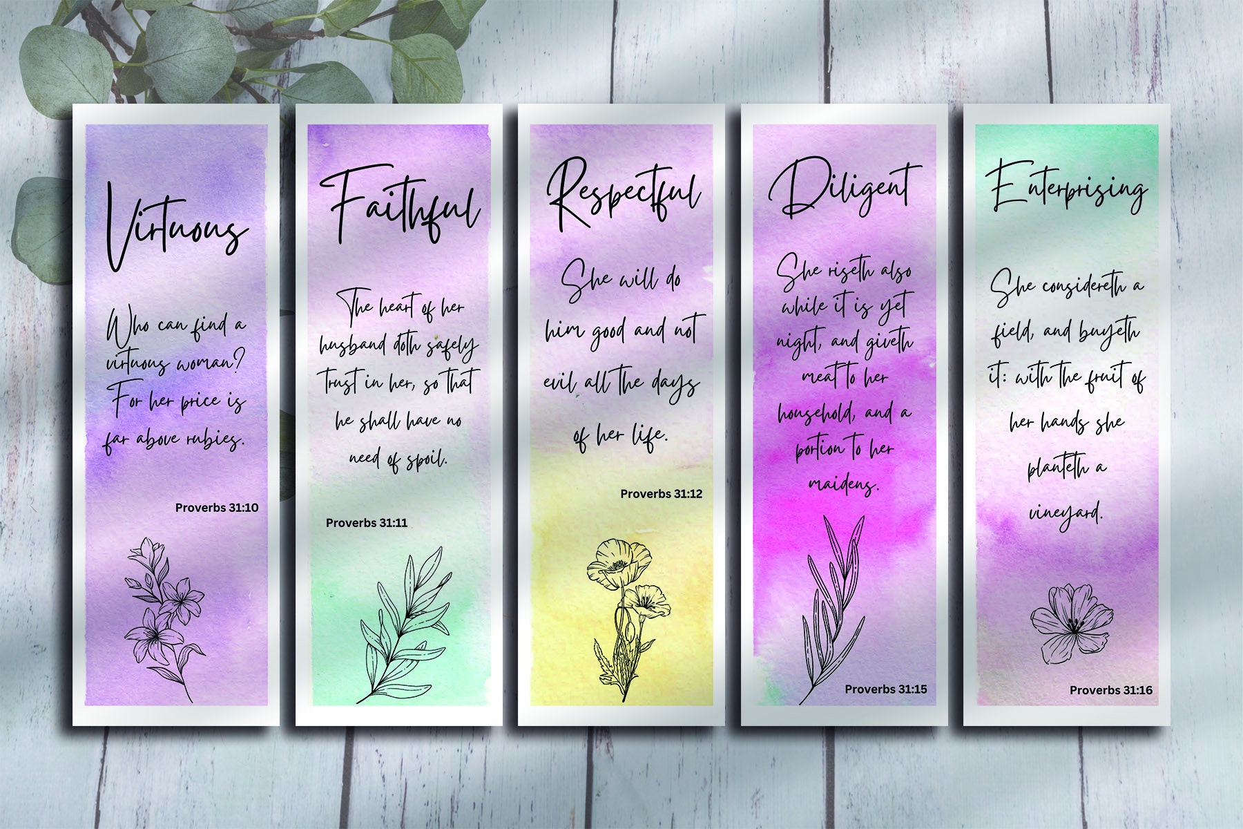 Scripture Memory Bookmark Proverbs 31 Woman Bible Verse Bookmarks Printable, Set of 15 Virtues ...