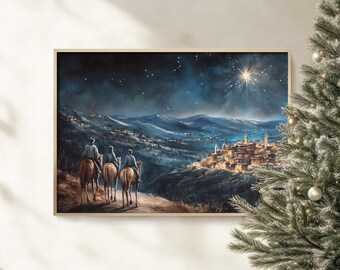 Three Wise Men Christmas Wall Art Printable, Christian Holy Night Star of Bethlehem Bible Nativity Scene Story Painting Artwork Poster Print