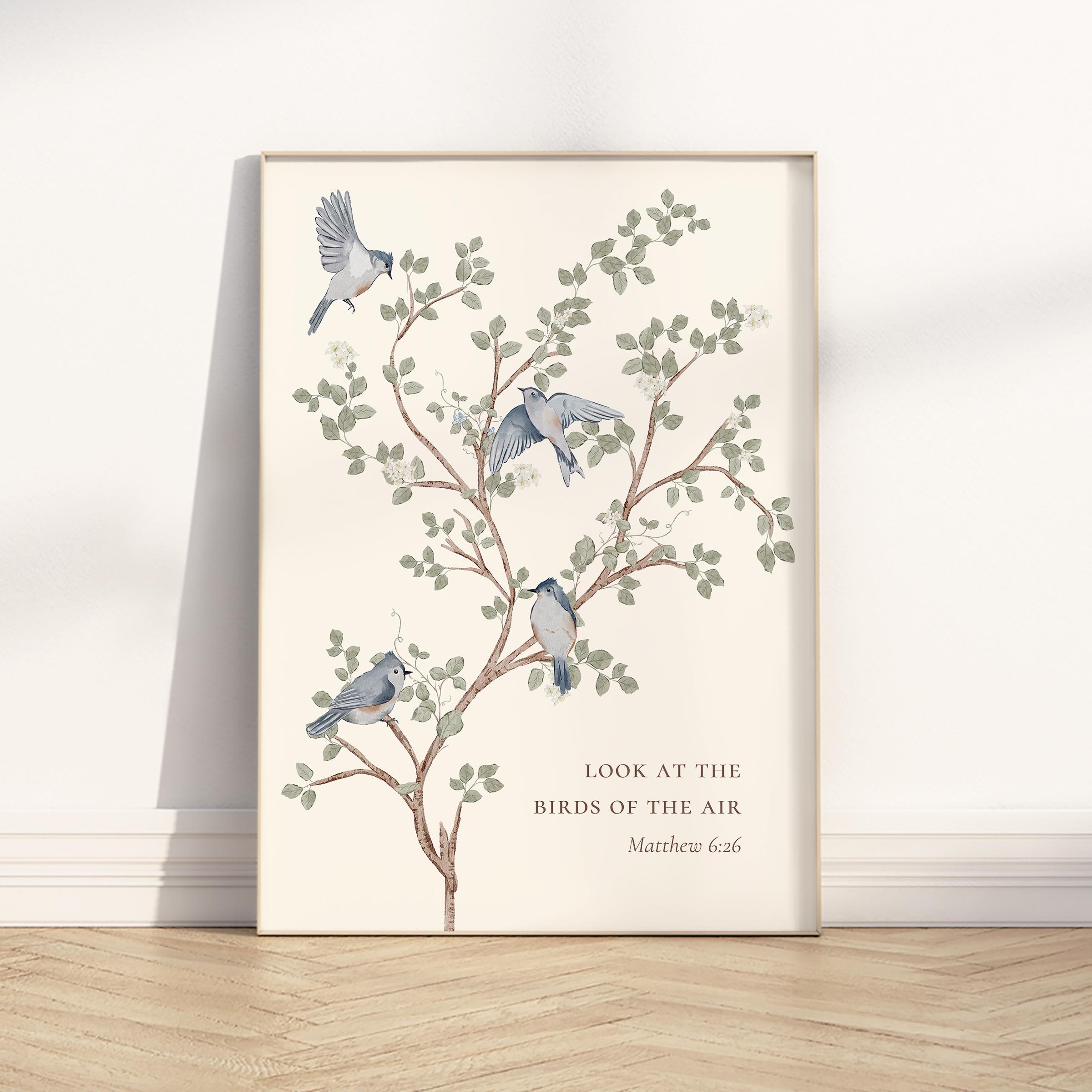 Cottage Scripture Image Look at the Birds of the Air Bible Verse Printable Wall Art, Matthew 6: ...