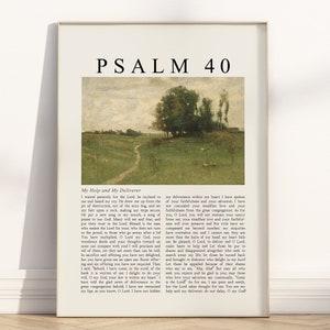 Psalm 40 mijn hulp en mijn verlosser bijbelvers afdrukbare muurkunst, vintage christelijk landschap olieverfschilderij schrift citaat religieus kunstwerk