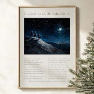 O come O come Emmanuel kersthymne afdrukbare muurkunst, Christian Church Carol songteksten 3 Wisemen schilderij vakantie artwork poster print